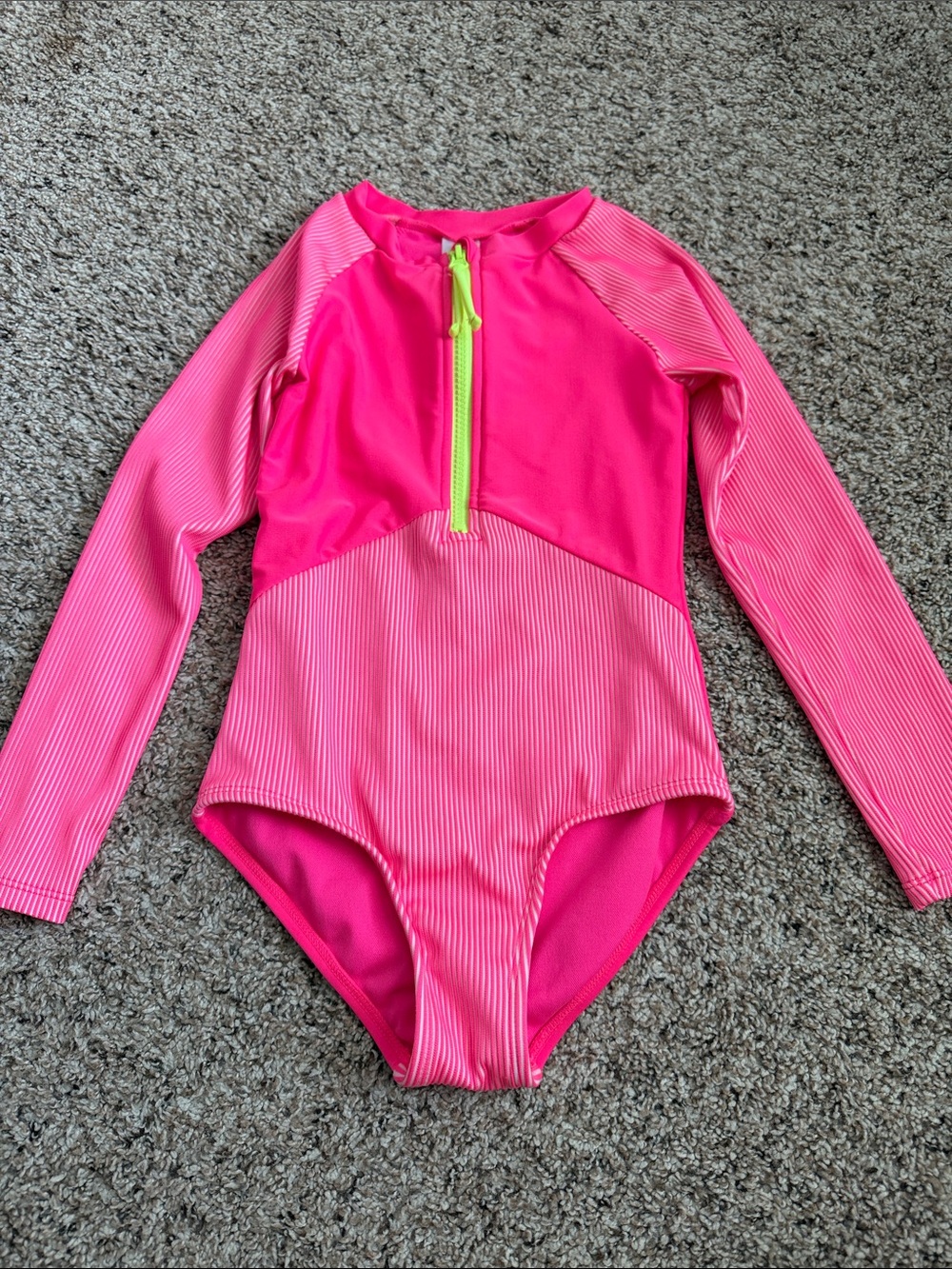 Cat & Jack Neon Pink and Lime Long-Sleeve One-Piece Swimsuit